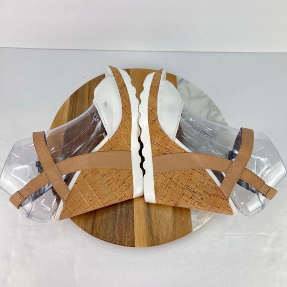 SAM EDELMAN Karina Sandal Slingback Cork Wedge White Leather Heel 7.5 - Picture 5 of 12
